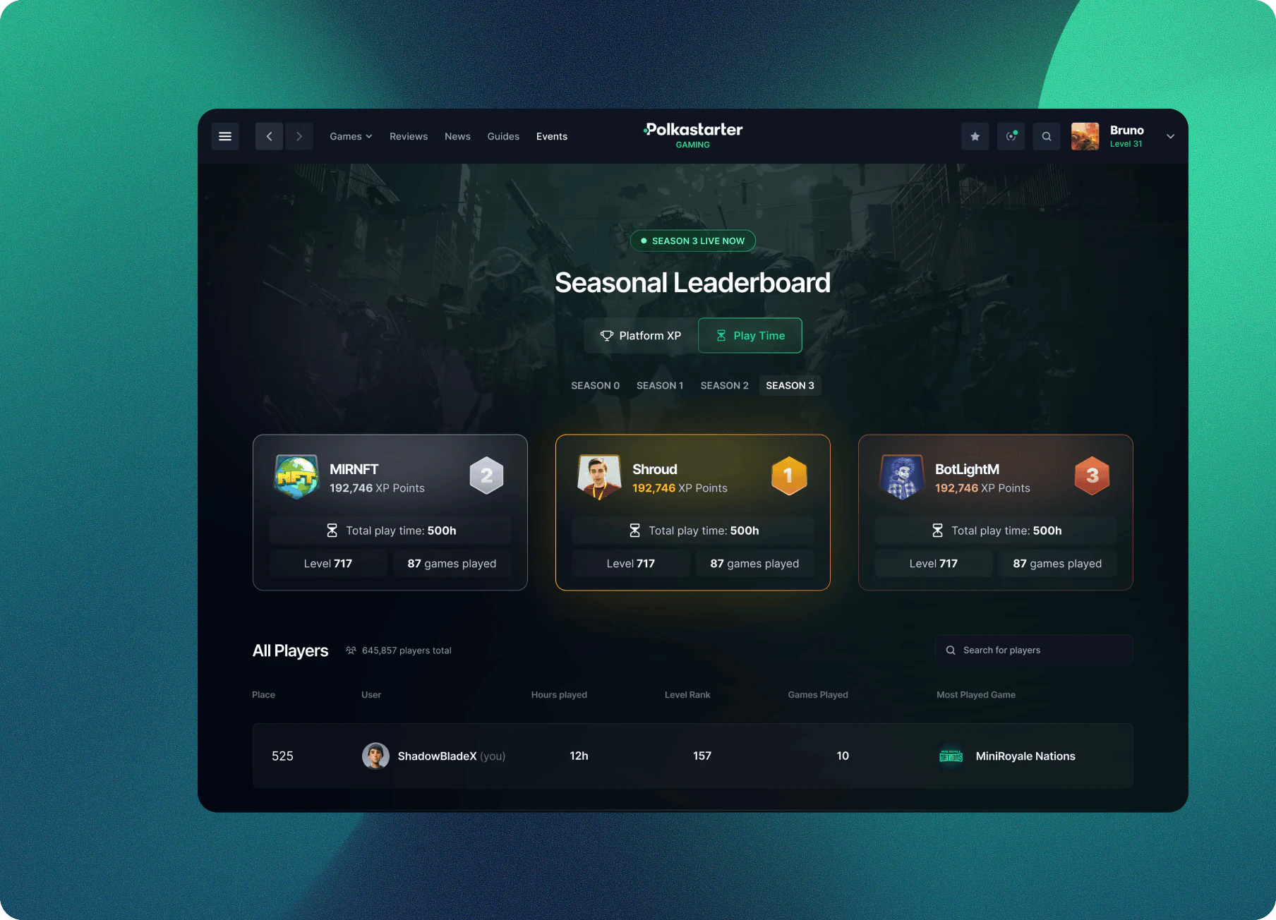 Seasonal Leaderboard
