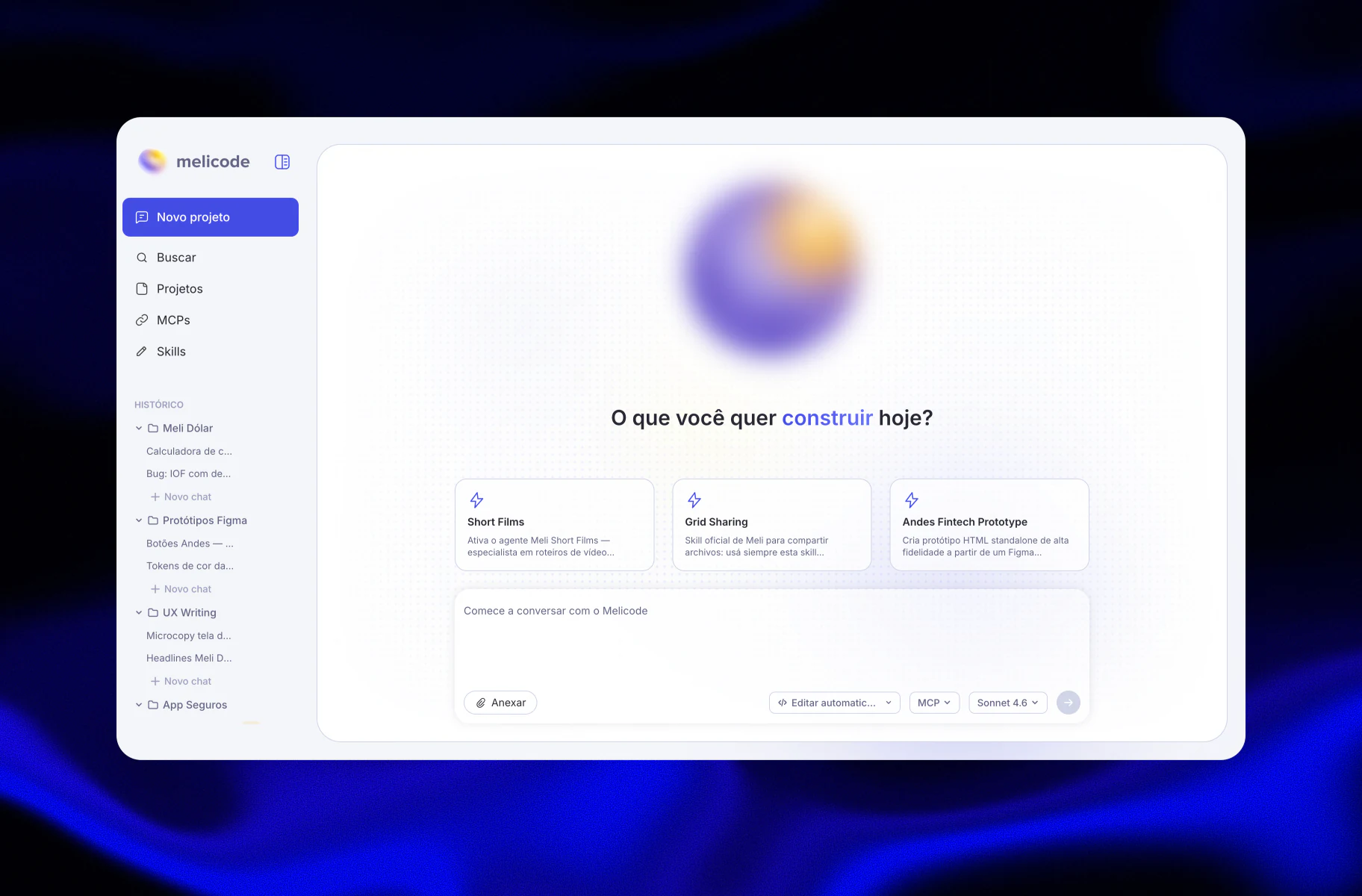 Melicode project creation interface