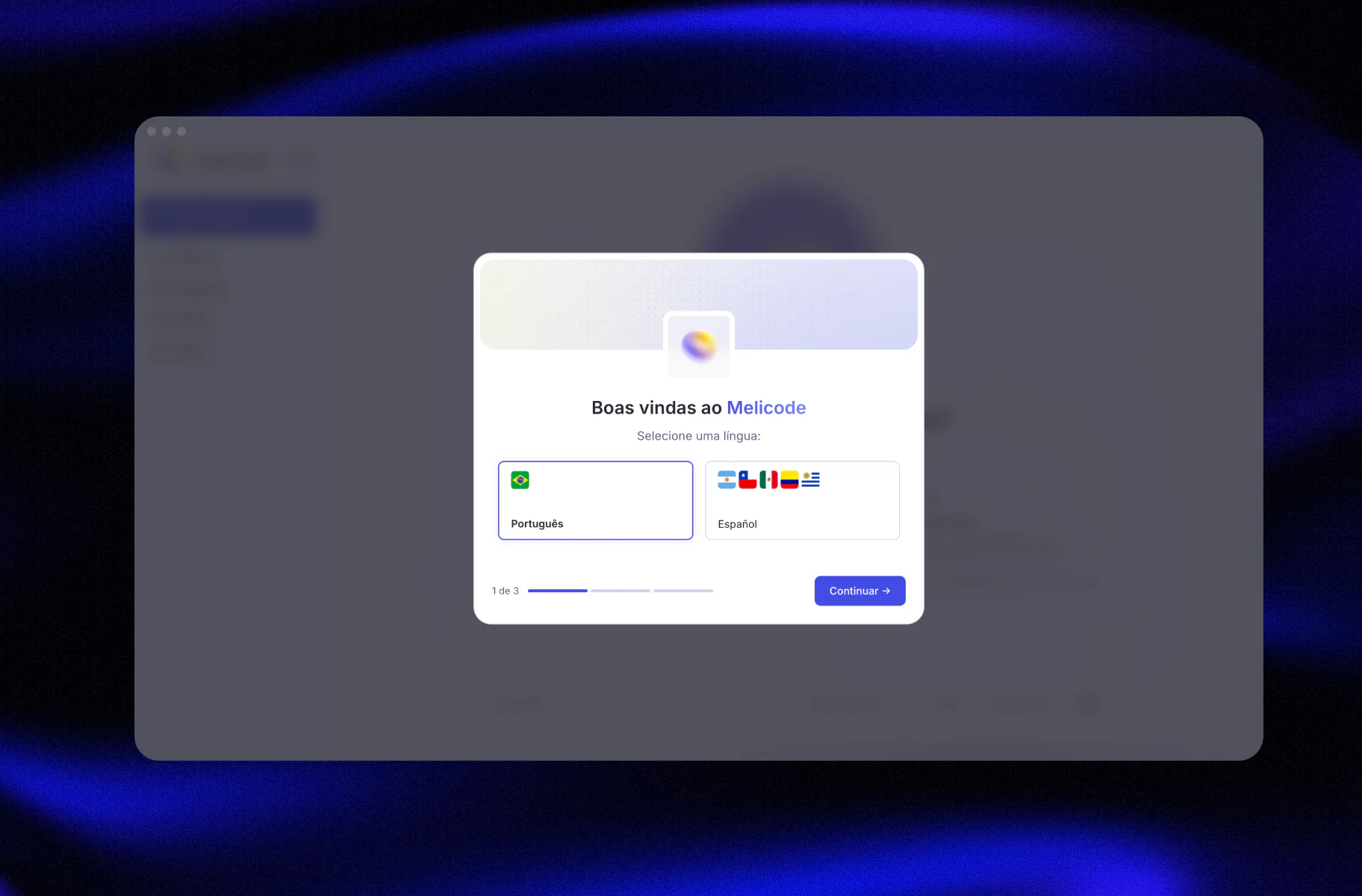 Melicode onboarding language selection