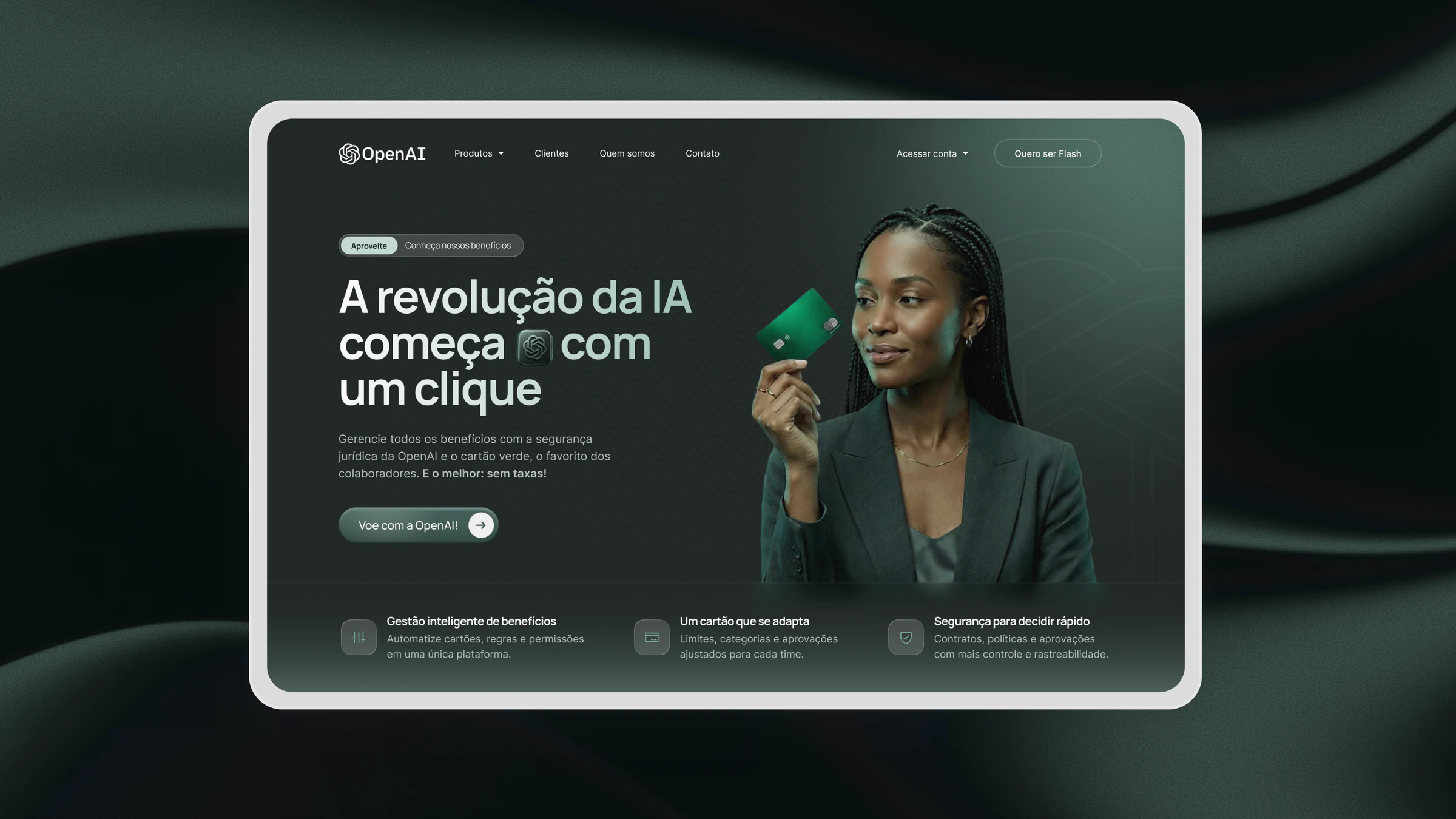 Concept landing page for an AI-powered banking product