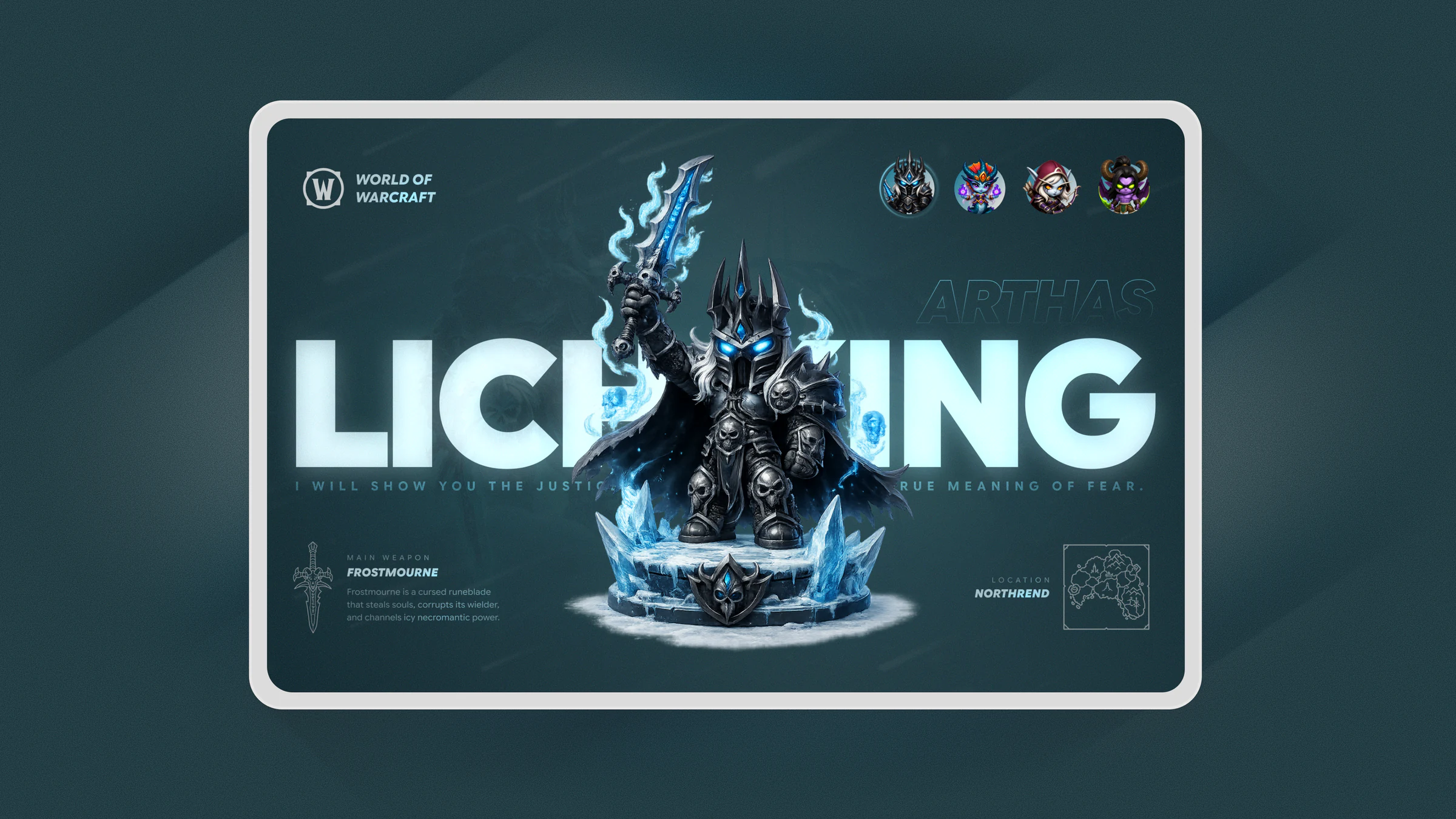 World of Warcraft character landing page concept featuring the Lich King