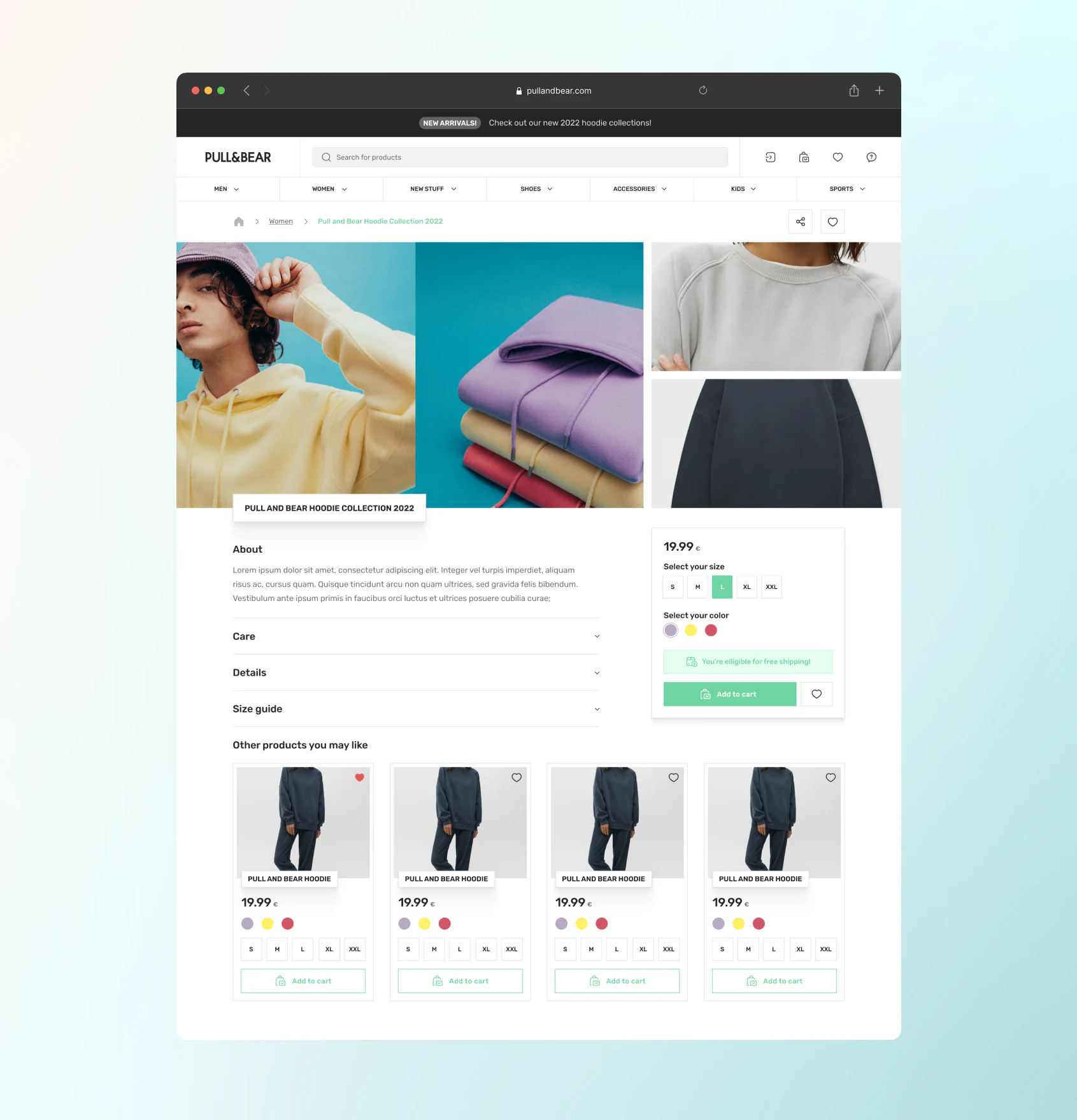 Retail product detail page interface concept