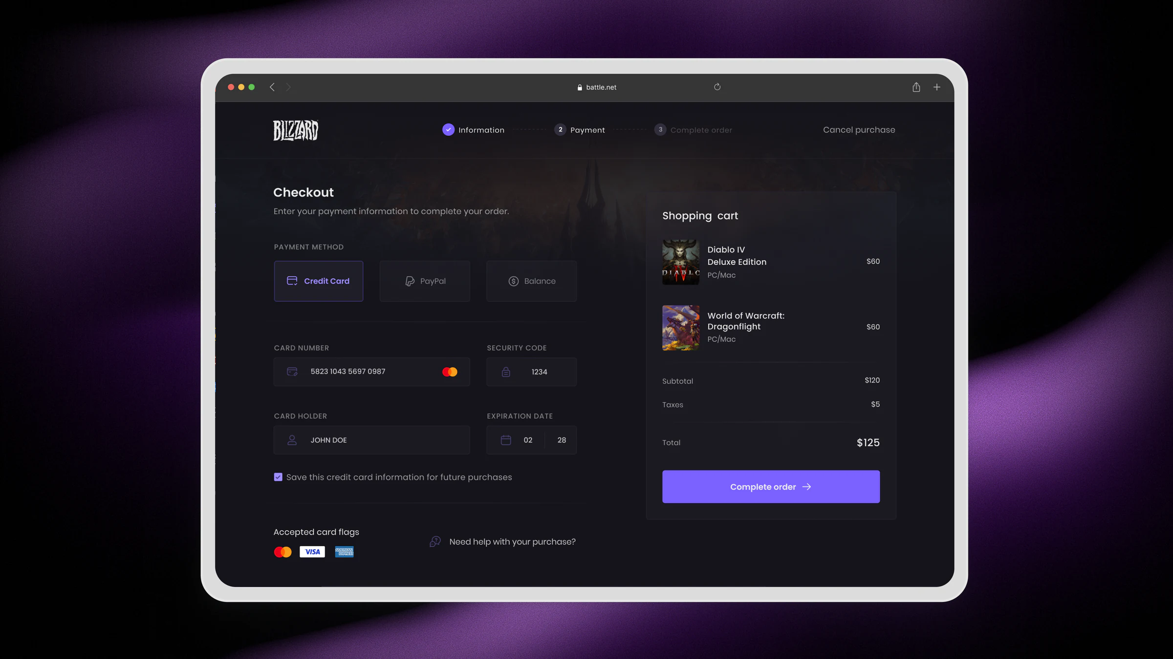 Gaming platform checkout interface concept