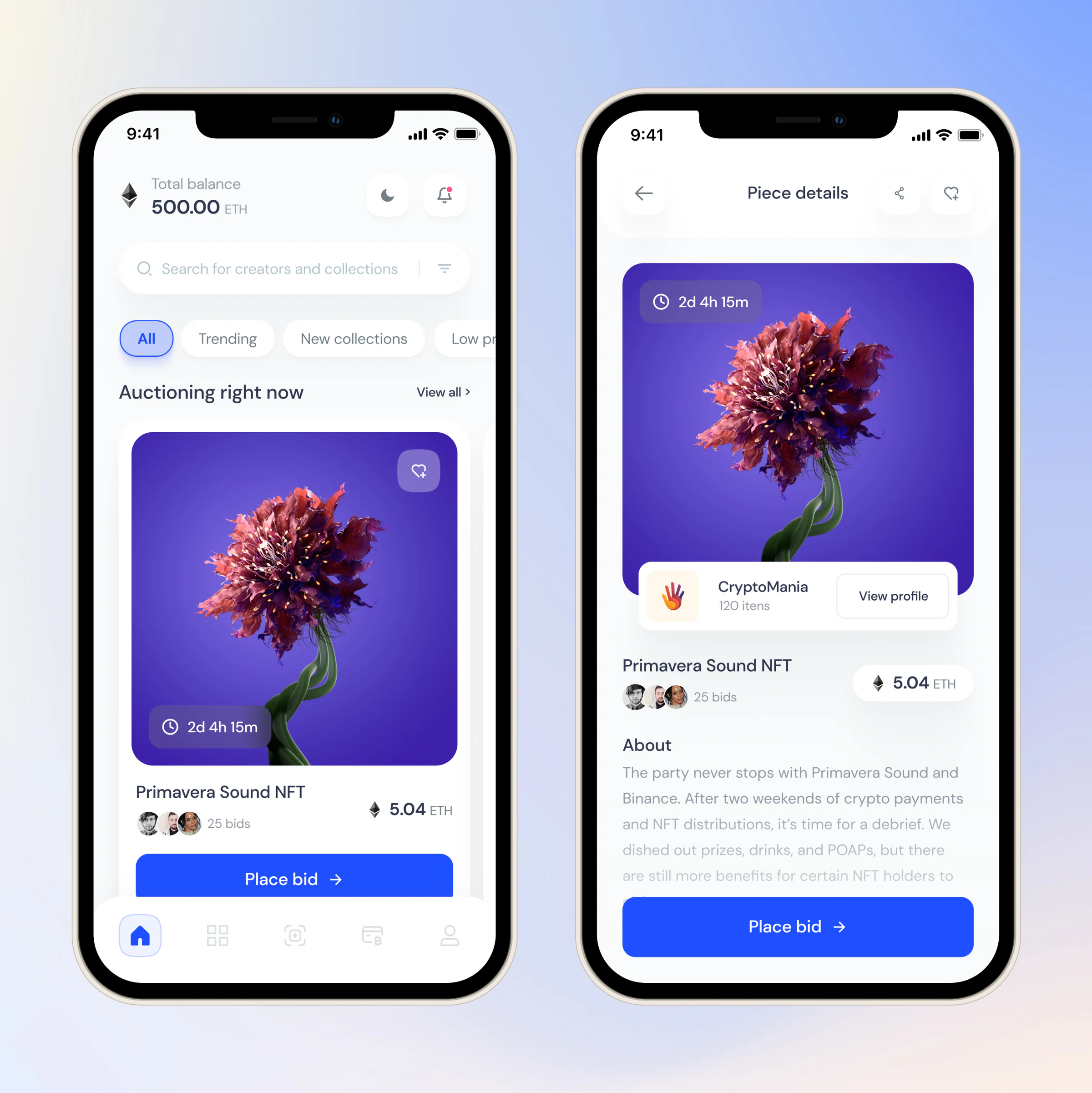 Mobile marketplace interface for digital collectibles
